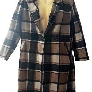 SHEIN Brown and Black Plaid Coat